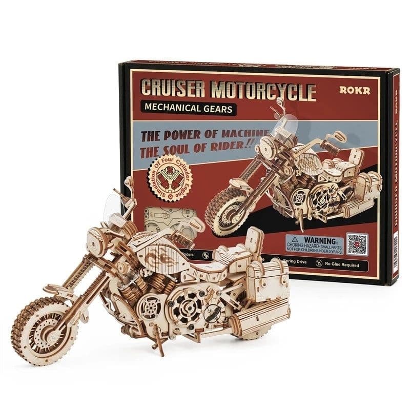 image-Robotime Rokr Cruiser Motorcycle DIY Wooden Model 420 Pcs Building Block Kits Funny Toys Gifts For Children Adults Dropshipping