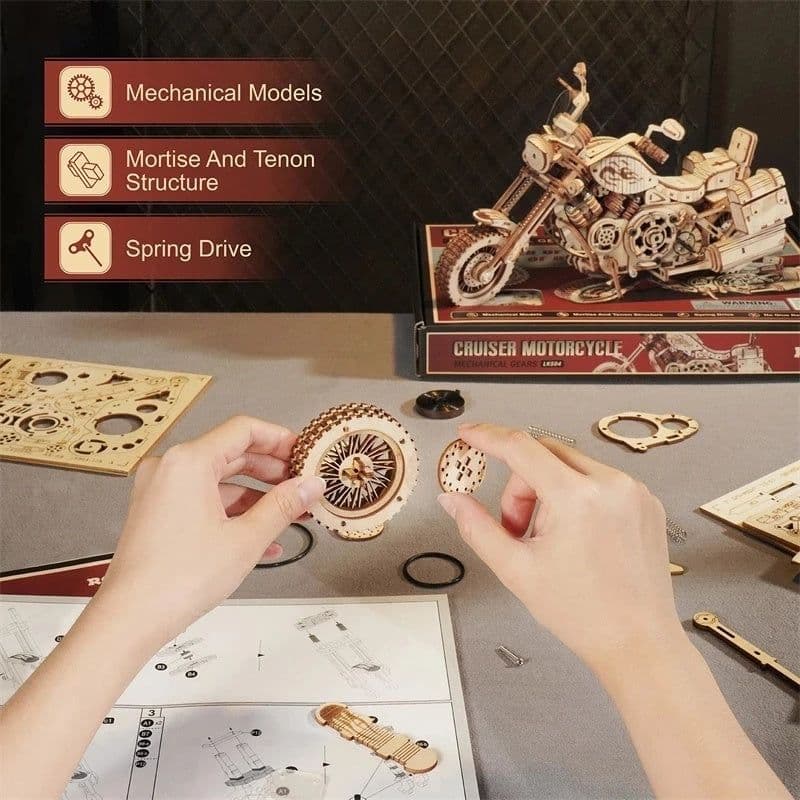 image-Robotime Rokr Cruiser Motorcycle DIY Wooden Model 420 Pcs Building Block Kits Funny Toys Gifts For Children Adults Dropshipping