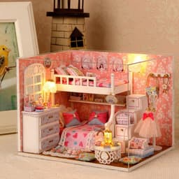 image-1 Unidades Artesanía BRICOLAJE para Niños Juguetes Sueño Ángulo de Miniaturas de Muñecas Hechas A Mano Modelo de Ensamblaje De Madera Con Muebles Regalo de La Muchacha