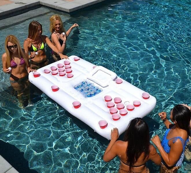 image-Water Party Air Mattress Ice Bucket Cooler Cup Holder Inflatable Beer Pong Table Pool Float