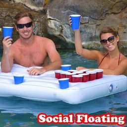 image-Water Party Air Mattress Ice Bucket Cooler Cup Holder Inflatable Beer Pong Table Pool Float