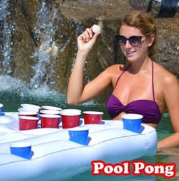 image-Water Party Air Mattress Ice Bucket Cooler Cup Holder Inflatable Beer Pong Table Pool Float