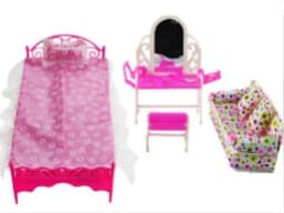 image-Dressing Table + Single Bed + Cloth Sofa Bedroom Furniture Bed Doll