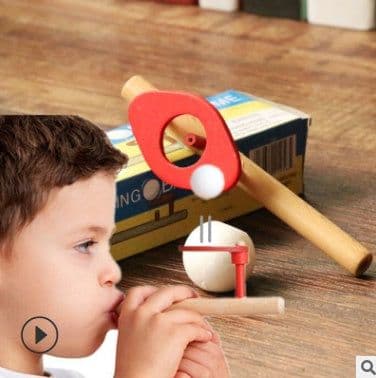 image-Early Learning Sense Equipment Wooden Suspended Magic Props Children Blowing Balls Blowing Ball Games Oral Trainers