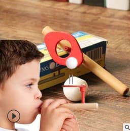image-Early Learning Sense Equipment Wooden Suspended Magic Props Children Blowing Balls Blowing Ball Games Oral Trainers