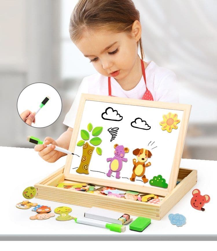 image-Wooden Magnetic Puzzle Toys Children 3D Puzzle Box Figure Animals Circus Writing Drawing Board Learning Education Toys For Kids