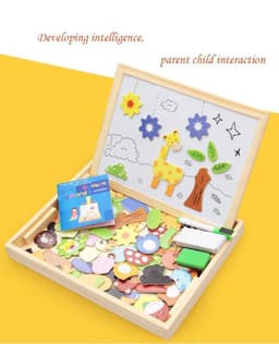 image-Wooden Magnetic Puzzle Toys Children 3D Puzzle Box Figure Animals Circus Writing Drawing Board Learning Education Toys For Kids
