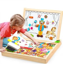 image-Wooden Magnetic Puzzle Toys Children 3D Puzzle Box Figure Animals Circus Writing Drawing Board Learning Education Toys For Kids