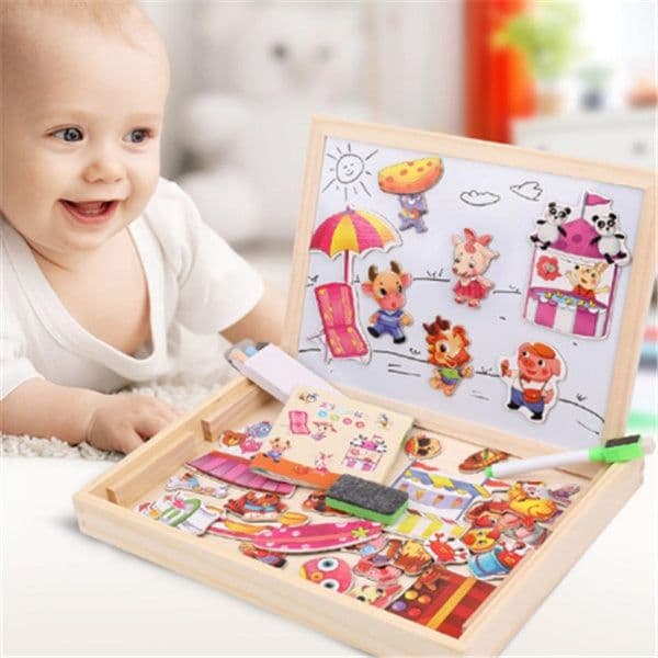 image-Wooden Magnetic Puzzle Toys Children 3D Puzzle Box Figure Animals Circus Writing Drawing Board Learning Education Toys For Kids