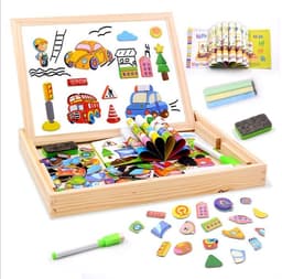 image-Magnetic spelling children's double-sided drawing board multi-function wooden jigsaw puzzle writing board educational toys