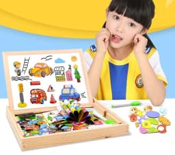 image-Magnetic spelling children's double-sided drawing board multi-function wooden jigsaw puzzle writing board educational toys