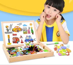image-Magnetic spelling children's double-sided drawing board multi-function wooden jigsaw puzzle writing board educational toys
