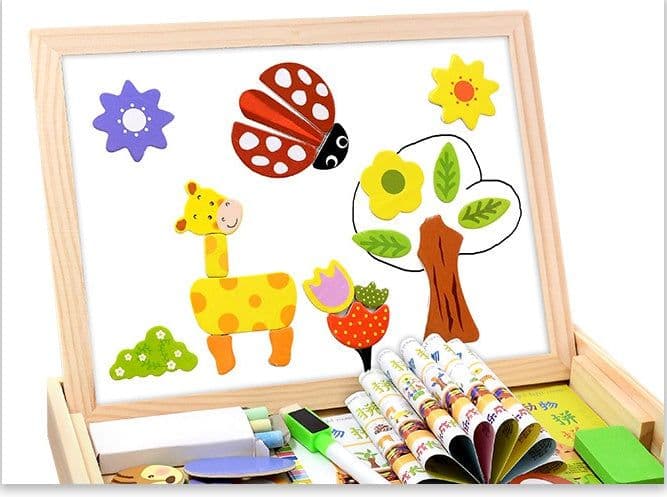 image-Magnetic spelling children's double-sided drawing board multi-function wooden jigsaw puzzle writing board educational toys