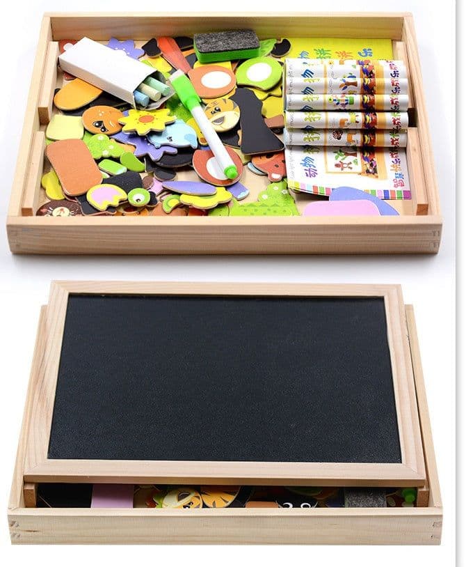image-Magnetic spelling children's double-sided drawing board multi-function wooden jigsaw puzzle writing board educational toys