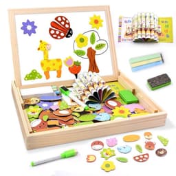 image-Magnetic spelling children's double-sided drawing board multi-function wooden jigsaw puzzle writing board educational toys