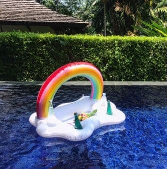 image-Pvc inflatable floating row peacock floating row, inflatable rainbow floating row, inflatable water hammock