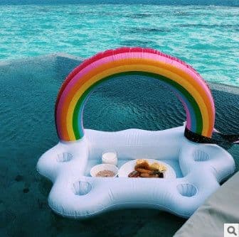 image-Pvc inflatable floating row peacock floating row, inflatable rainbow floating row, inflatable water hammock