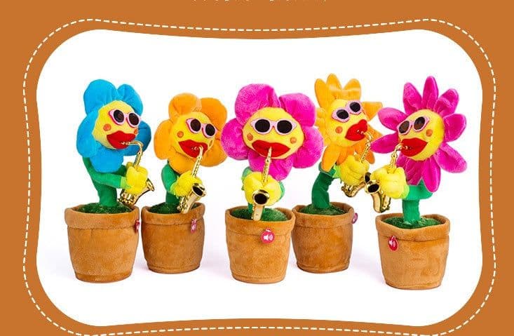 image-Singing Dancing Enchanting Sunflower Musical Plush Toy Saxophone Twisting Light Shining Child Girl Boy Gift Electric Plant Flower Vocal Toy