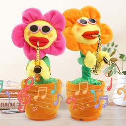 image-Singing Dancing Enchanting Sunflower Musical Plush Toy Saxophone Twisting Light Shining Child Girl Boy Gift Electric Plant Flower Vocal Toy