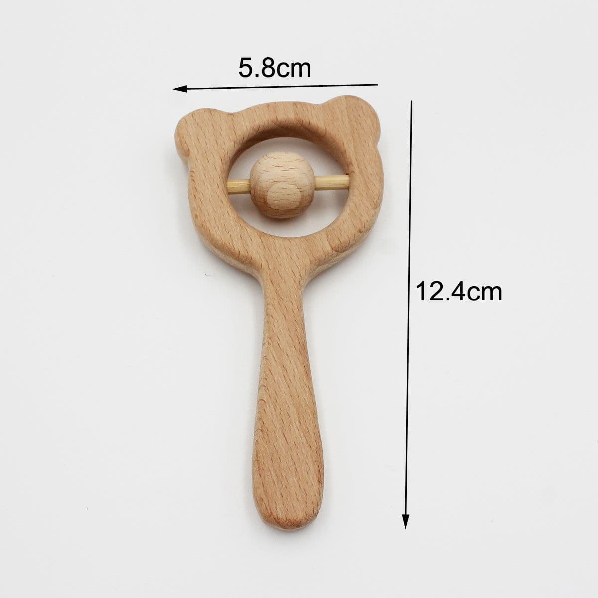 image-Baby wooden toy Elm handle rattle No paint safety Bite bite
