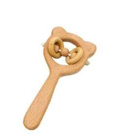 image-Baby wooden toy Elm handle rattle No paint safety Bite bite