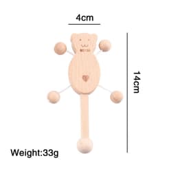 image-Baby wooden toy Elm handle rattle No paint safety Bite bite