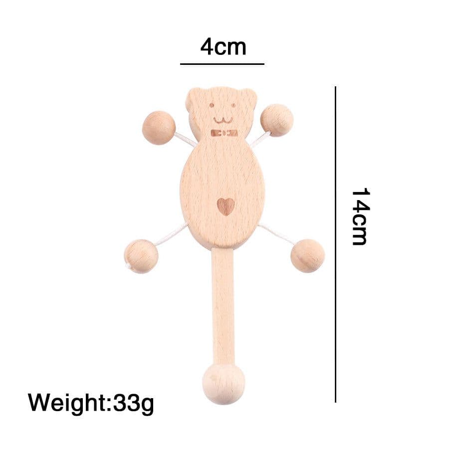 image-Baby wooden toy Elm handle rattle No paint safety Bite bite
