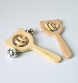 image-Baby wooden toy Elm handle rattle No paint safety Bite bite