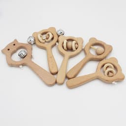 image-Baby wooden toy Elm handle rattle No paint safety Bite bite