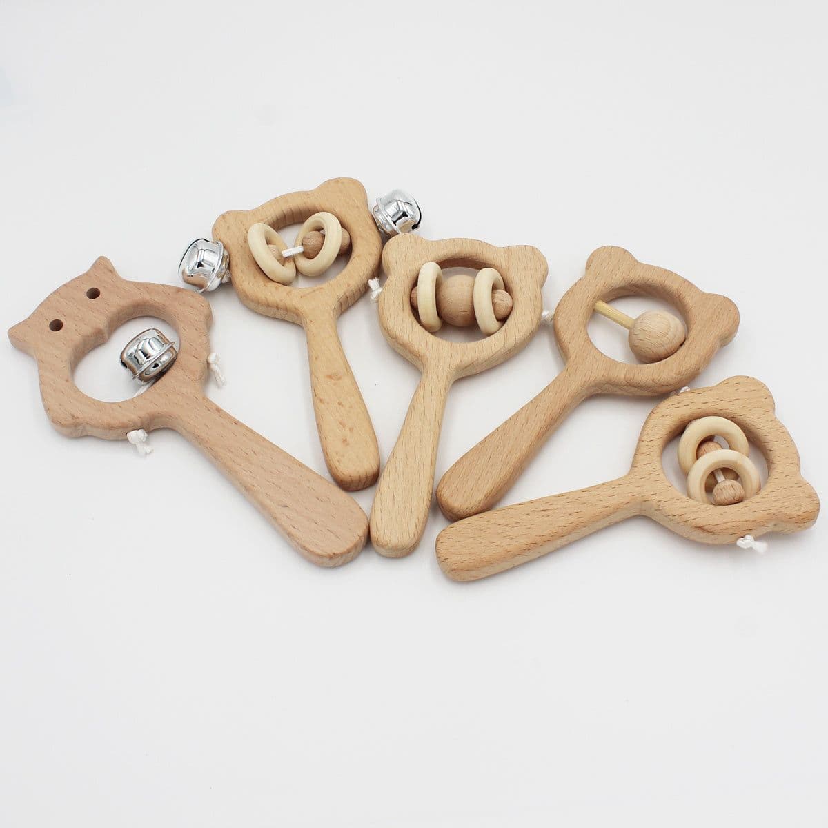 image-Baby wooden toy Elm handle rattle No paint safety Bite bite