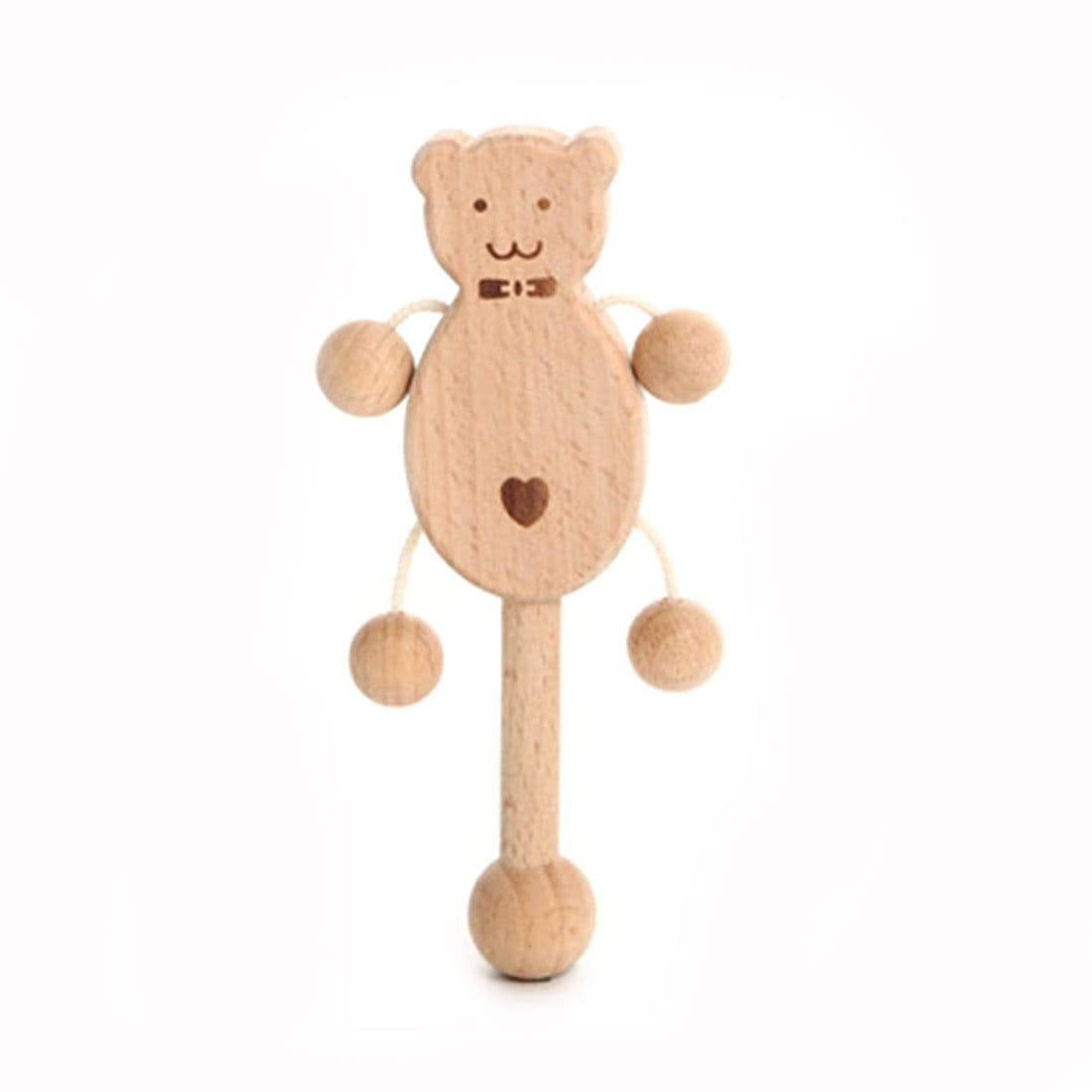 image-Baby wooden toy Elm handle rattle No paint safety Bite bite