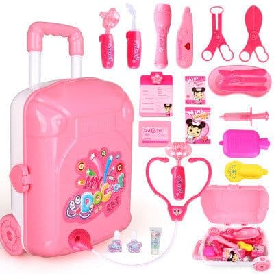 image-Playright children's educational toys' doctor Sen luggage attire simulation trolley medicine box set