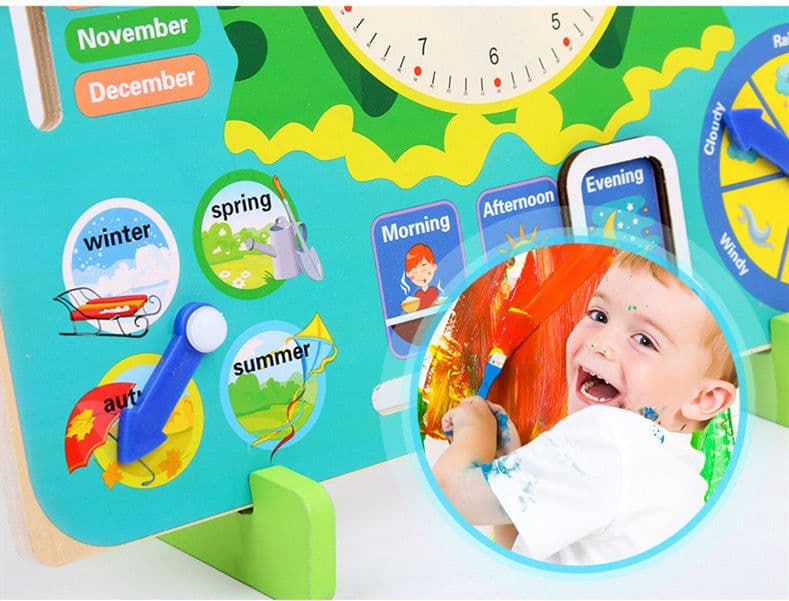 image-Montessori Wooden Toys Baby Weather Season Calendar Clock Time Cognition Preschool Educational Teaching Aids Toys For Children