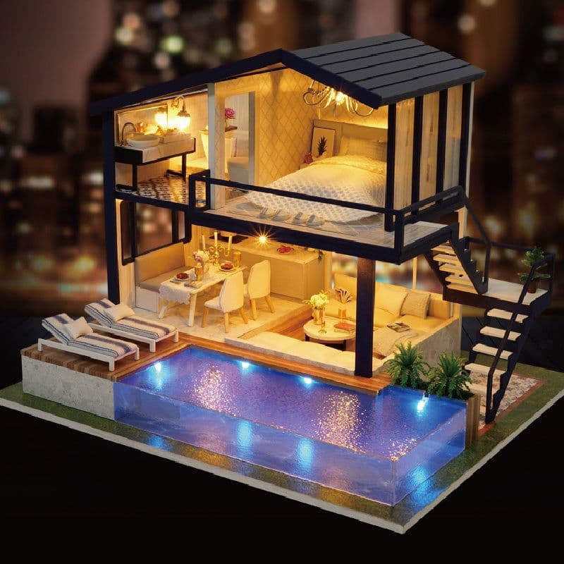 image-Doll House Wooden Furniture Diy House Miniature Box Puzzle Assemble 3D Miniaturas Dollhouse Kits Toys For Children Birthday Gift