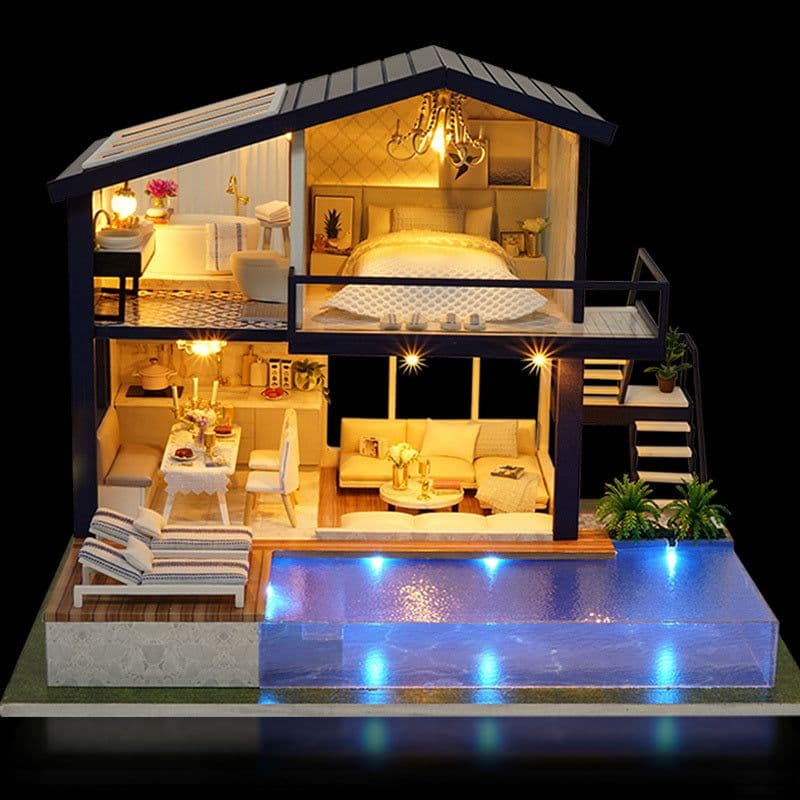 image-Doll House Wooden Furniture Diy House Miniature Box Puzzle Assemble 3D Miniaturas Dollhouse Kits Toys For Children Birthday Gift