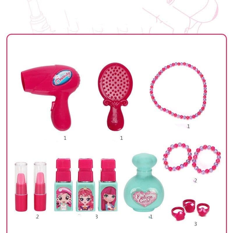 image-Children Pretend Play Makeup Cosmetic Kit Travel Box