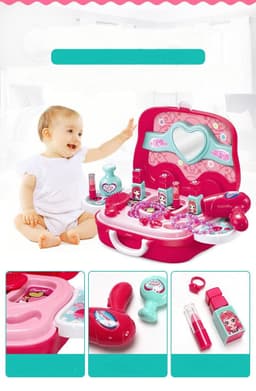 image-Children Pretend Play Makeup Cosmetic Kit Travel Box