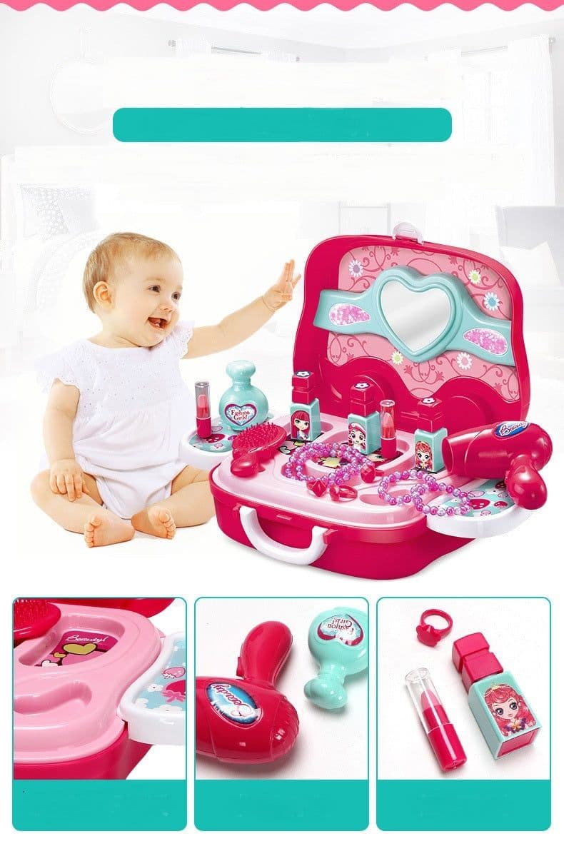 image-Children Pretend Play Makeup Cosmetic Kit Travel Box