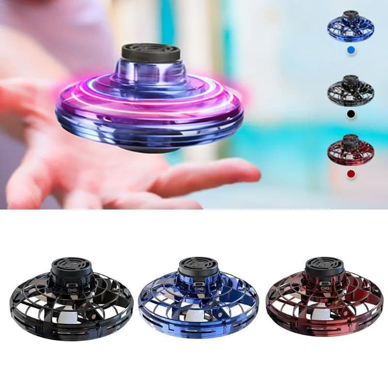 image-Mini Fingertip Gyro Interactive Decompression Toy Drone LED UFO Type Flying Helicopter Spinner Toy Kids