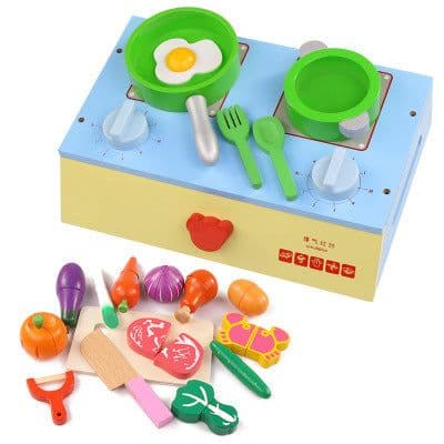 image-The kitchen gas stove cooking simulation wooden children play as early magnetic puzzle toy