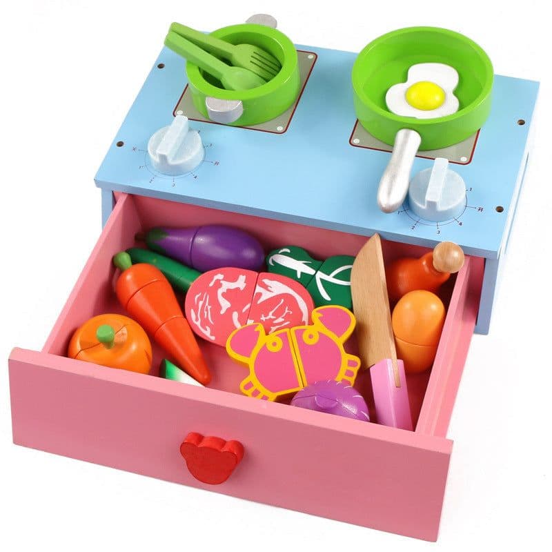 image-The kitchen gas stove cooking simulation wooden children play as early magnetic puzzle toy