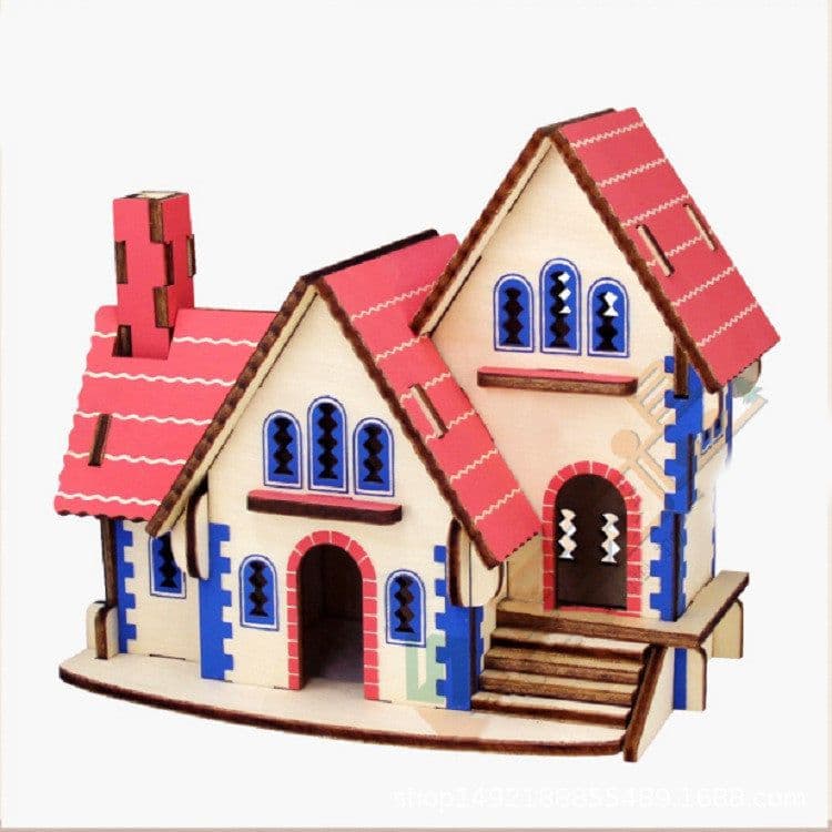 image-Villa model house wooden floor stand toys