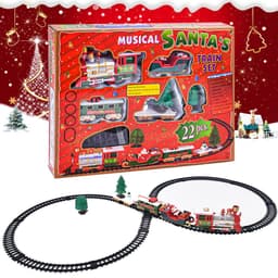 image-Toy Train Set with Lights and Sounds Christmas Train Set Railway Tracks Battery Operated Toys