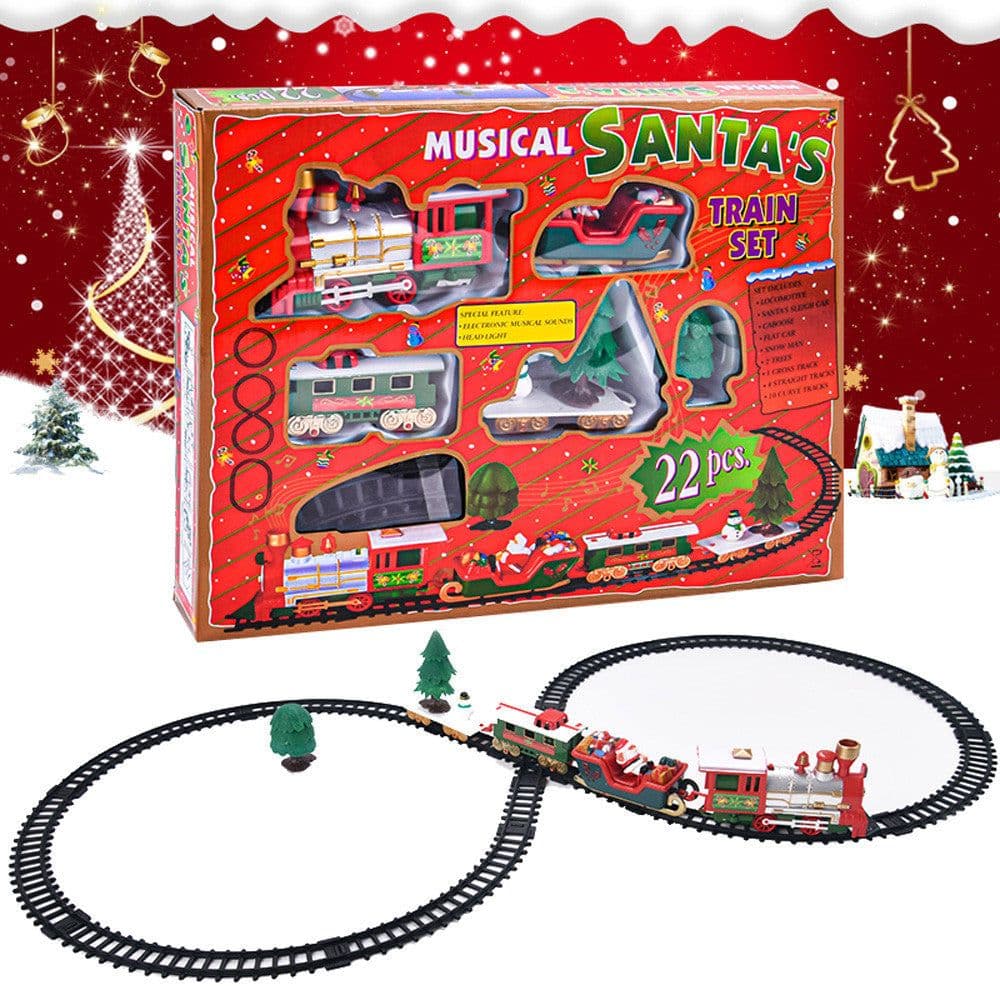 image-Toy Train Set with Lights and Sounds Christmas Train Set Railway Tracks Battery Operated Toys