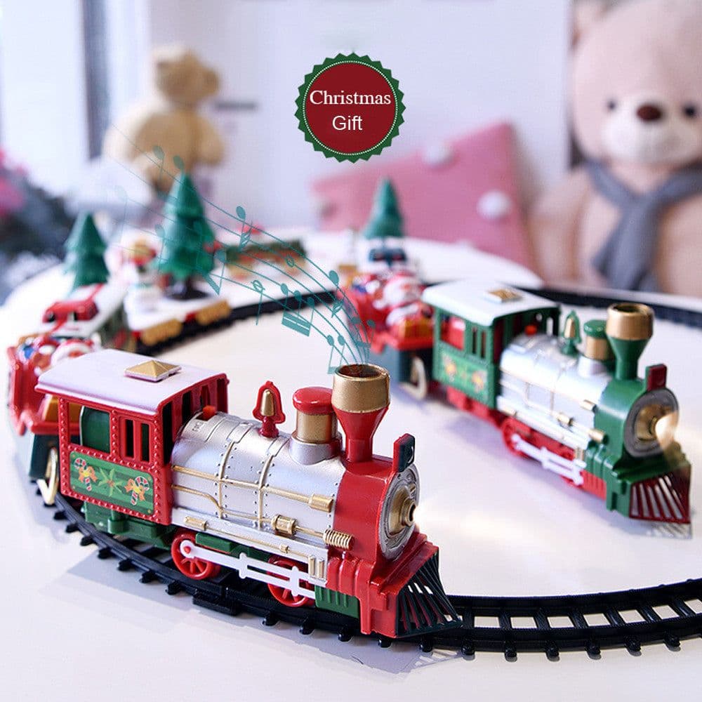 image-Toy Train Set with Lights and Sounds Christmas Train Set Railway Tracks Battery Operated Toys