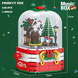 image-LED Light Christmas Building Blocks Santa Claus Spin Music Box Creator Bricks Christmas Gift