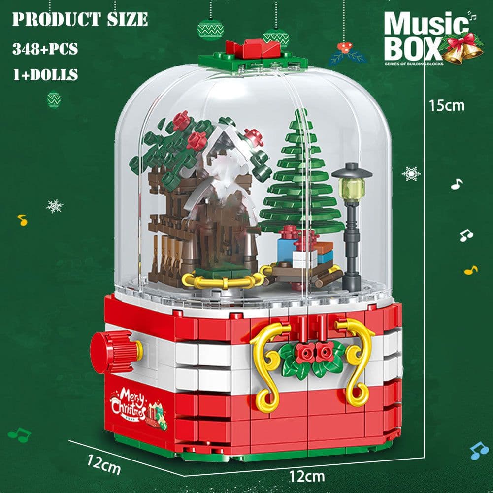 image-LED Light Christmas Building Blocks Santa Claus Spin Music Box Creator Bricks Christmas Gift