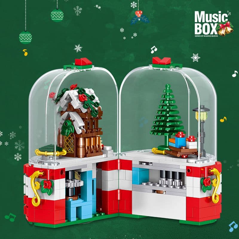 image-LED Light Christmas Building Blocks Santa Claus Spin Music Box Creator Bricks Christmas Gift