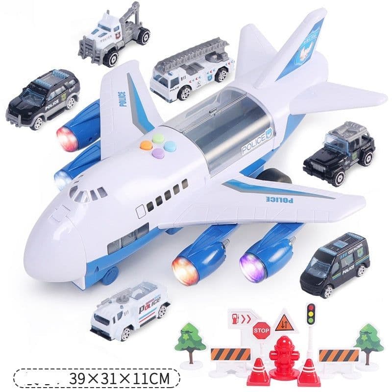 image-Children's Music Story Simulation Track Inertia Toy Aircraft Storage Passenger Plane Police Fire Rescue Baby Boy Toy Car