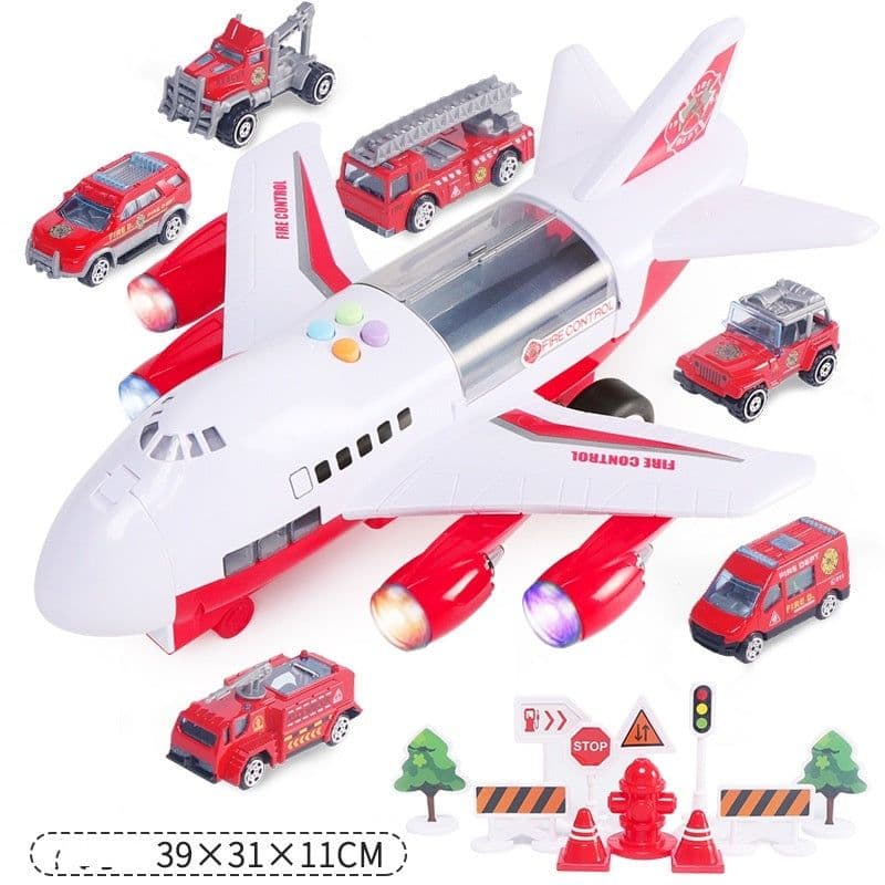 image-Children's Music Story Simulation Track Inertia Toy Aircraft Storage Passenger Plane Police Fire Rescue Baby Boy Toy Car